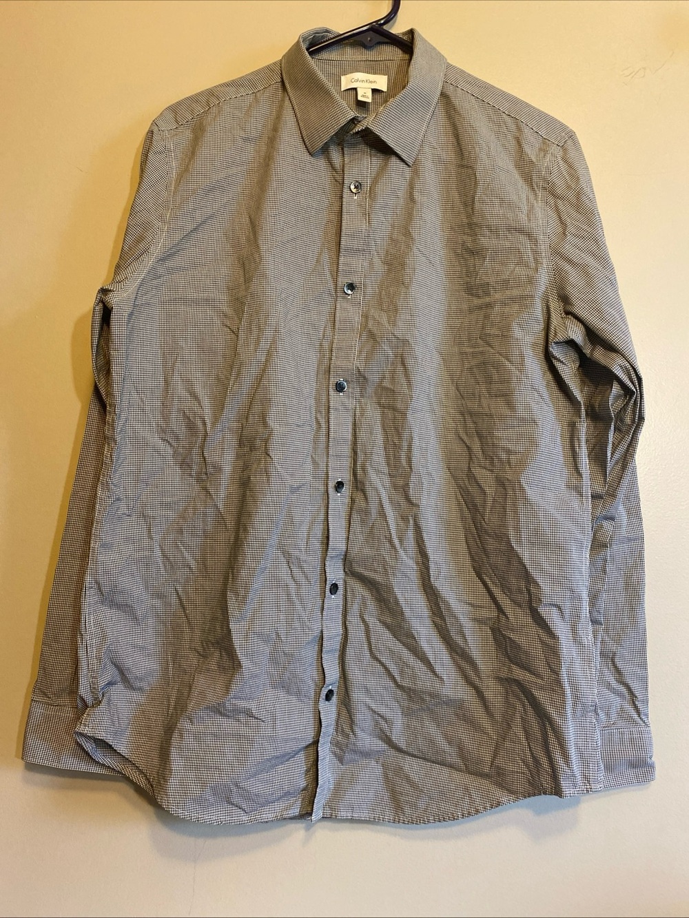 Calvin Klein Shirt Men’s Medium Casual Button Up Black Check Plaid Infinite Cool